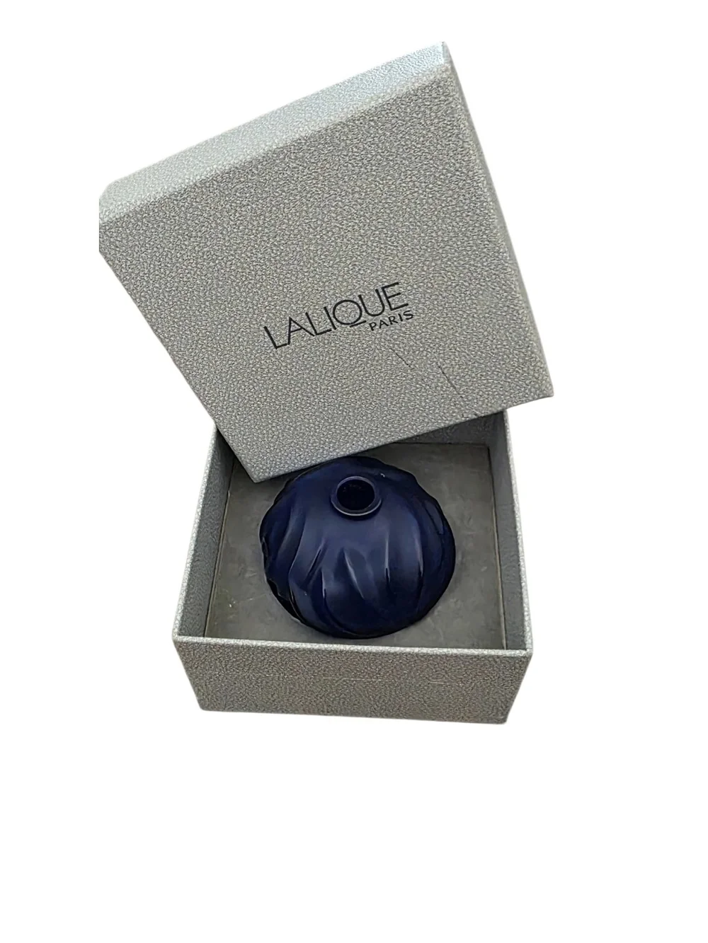 Lalique France Crystal Royal Palm Soliflore Bud Vase Cobalt Blue Signed Vintage